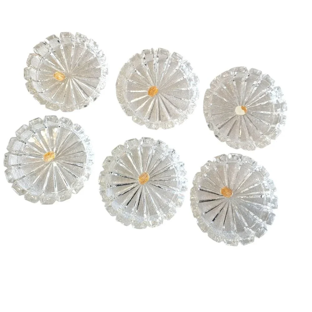 60s 6 Bolemia Czech Clear Cut Glass Ashtrays Trinket Dishes Coasters MCM Barware
